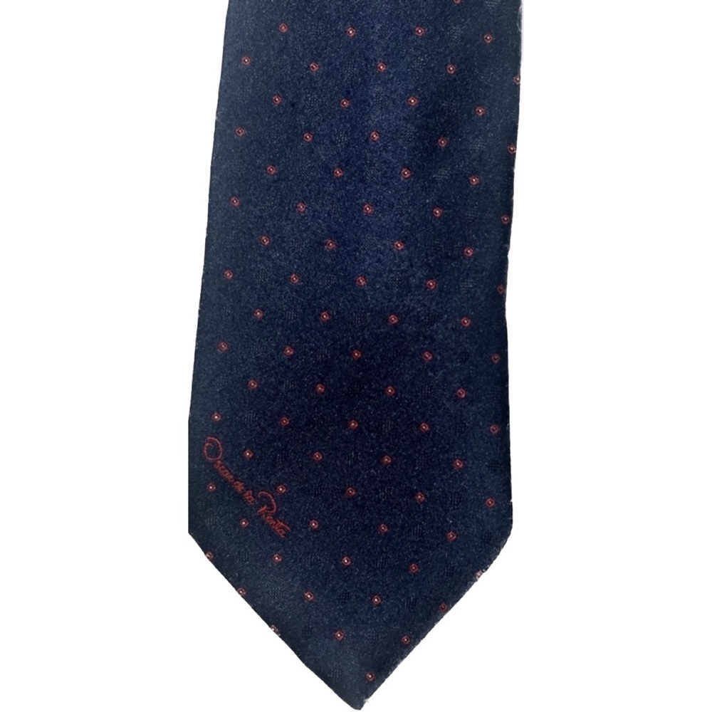 VINTAGE OSCAR DE LA RENTA NECK TIE - BLUE/BLACK/RED SILK LUXURY GIFT BUSINESS